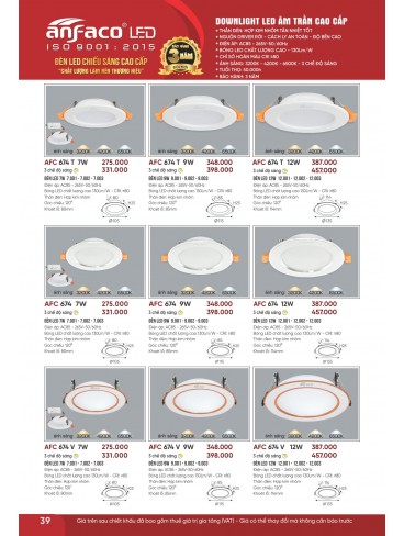 CATALOGUE ĐÈN ANFACO THÁNG 07.2026