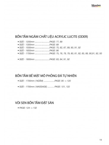 CATALOGUE BỒN TẮM MOWOEN 2023