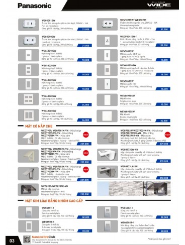 CATALOGUE THIẾT BỊ ĐIỆN PANASONIC VÀ NANOCO THÁNG 04/2024