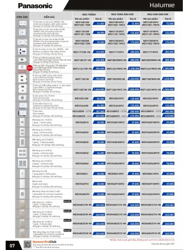 CATALOGUE THIẾT BỊ ĐIỆN PANASONIC VÀ NANOCO THÁNG 04/2024
