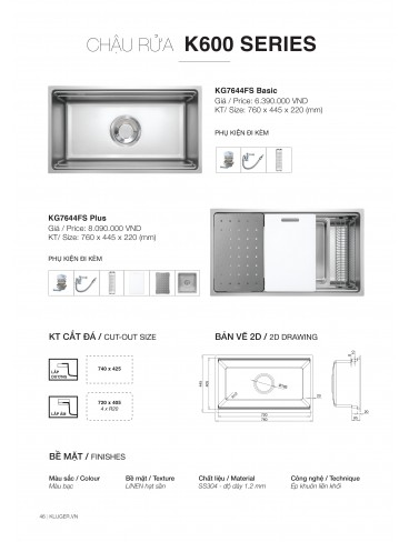 CHẬU RỬA CHÉN KLUGER 2026