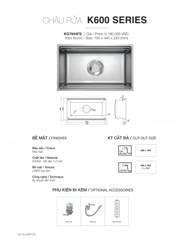 CHẬU RỬA CHÉN KLUGER 2026