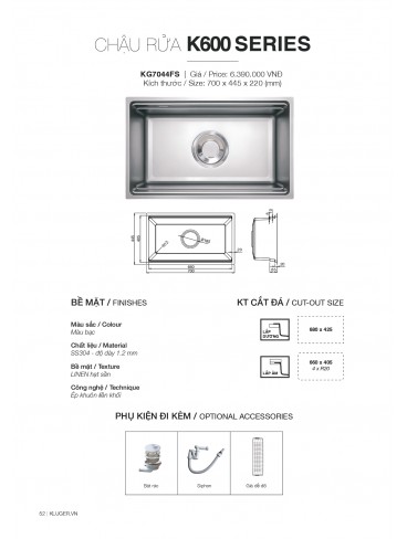 CATALOGUE CHẬU RỬA CHÉN KLUGER T7.2026
